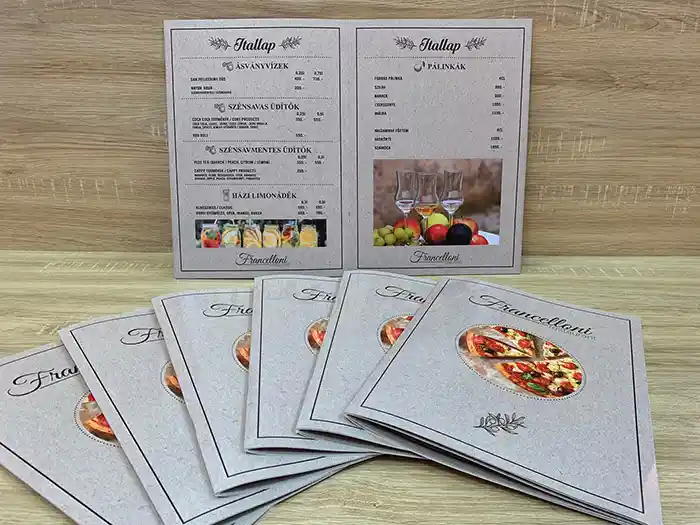 hajtott, irkatűzött étlap
